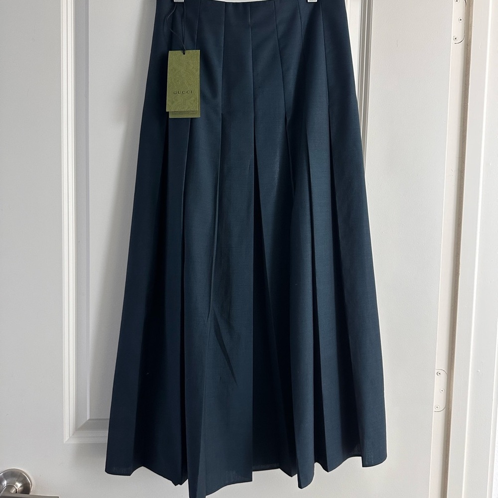 Gucci Dark Blue Green A-Line Pleated Skirt